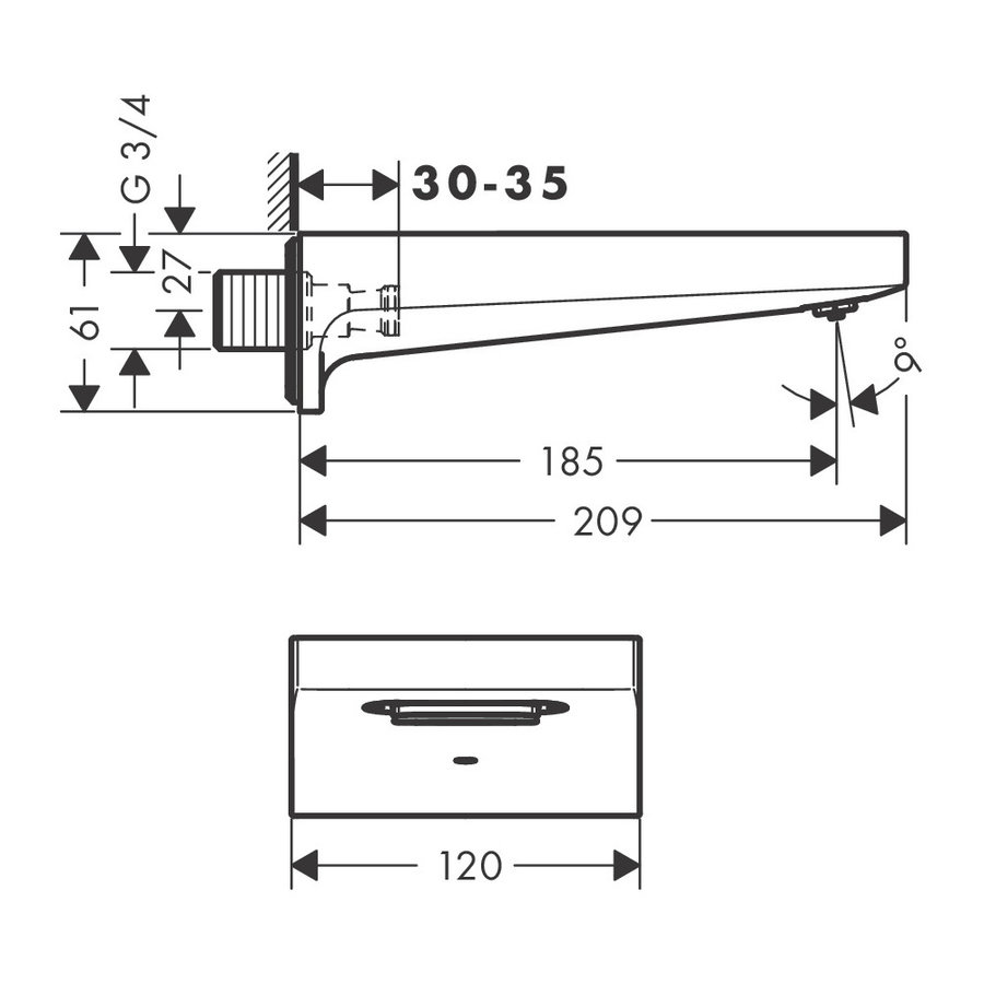 Baduitloop Metropol HansGrohe Watervalstraal 18.5 cm Chroom