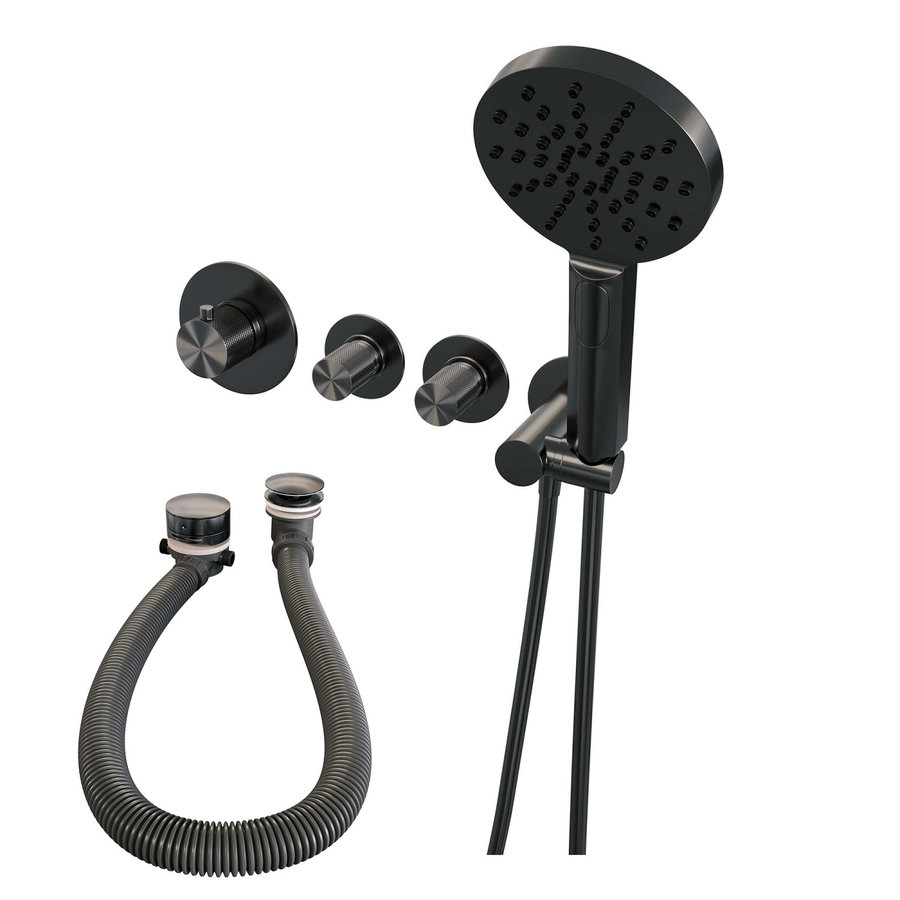 Inbouwthermostaatset Brauer Gunmetal Carving Incl 3 Standen Handdouche En Badafvoer Gunmetal