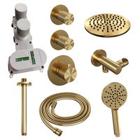 Regendoucheset Inbouw Brauer Gold Carving Thermostatisch 20cm met Plafondarm en Handdouche 3-Standen Losse Stopkranen Geborsteld Goud