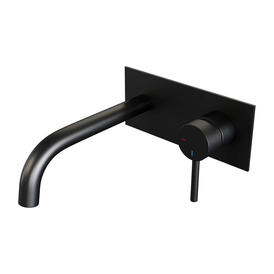 Inbouw Wastafelmengkraan Brauer Black Carving Coldstart Gebogen Uitloop Ronde Hendel Rechts Geborsteld Mat Zwart Met Afdekplaat