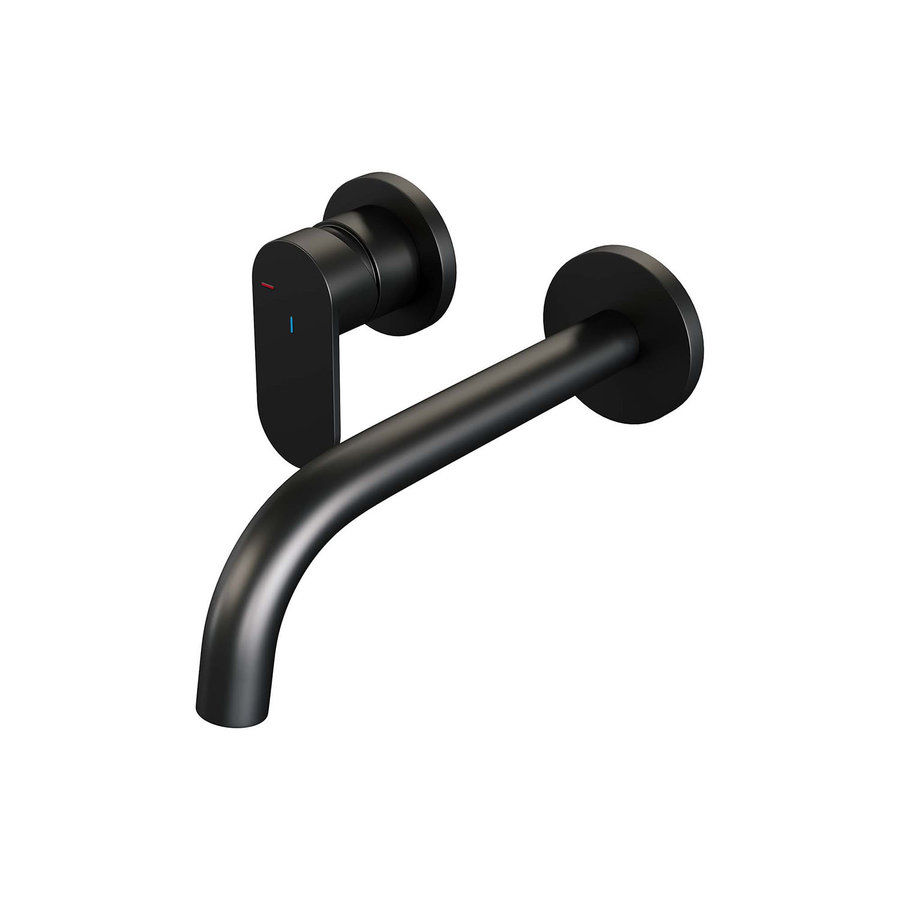 Inbouw Wastafelmengkraan Brauer Black Edition Coldstart Gebogen Uitloop Platte Hendel Links Geborsteld Mat Zwart Met Rozetten