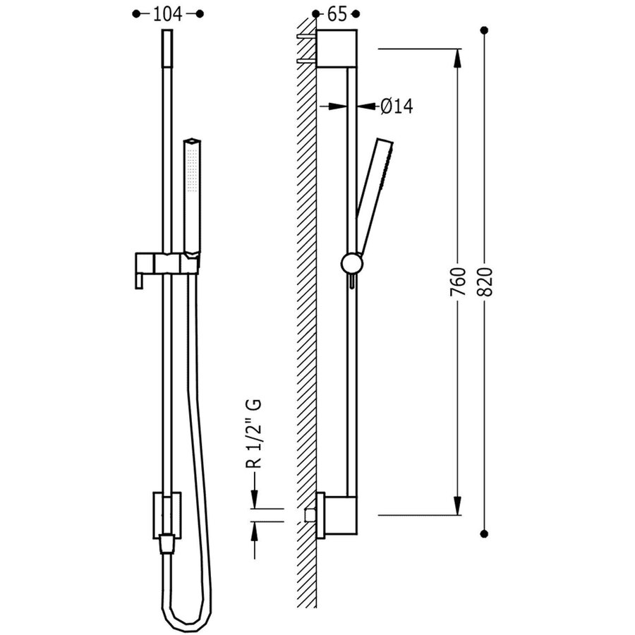 Glijstangset Tres 76 cm met Waterinlaat Handdouche Rond Mat Wit