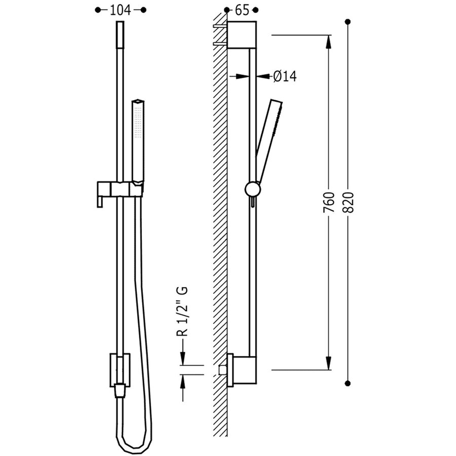 Glijstangset Tres 76 cm met Waterinlaat Handdouche Rond Staal