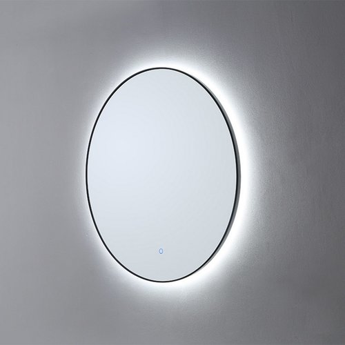 Badkamerspiegel Sanilux Rond LED 3 Kleuren Instelbaar Dimbaar Incl. Spiegelverwarming 60x2.5 cm Mat Zwart 