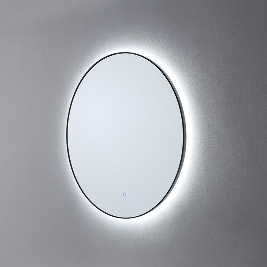 Badkamerspiegel Sanilux Rond LED 3 Kleuren Instelbaar Dimbaar Incl. Spiegelverwarming 60x2.5 cm Mat Zwart