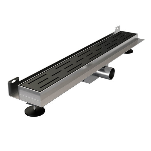 Douchegoot Brauer WallDrain Zwart Geborsteld Muur Montage 50x7 cm Inclusief Sifon Kunststof Standaard Rooster 