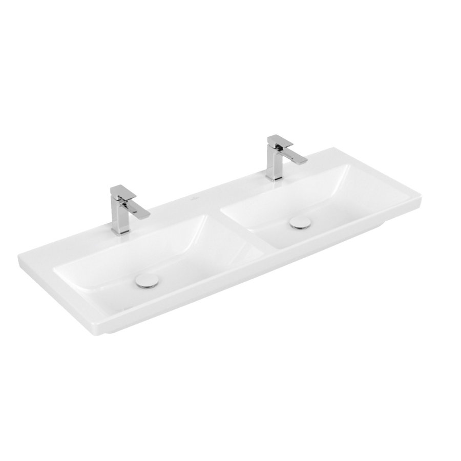 Wastafel Villeroy & Boch Subway 3.0 Dubbele Wasbak Met CeramicPlus 0 Kraangaten Zonder Overloop 130x47x16.5 cm Wit Alpin