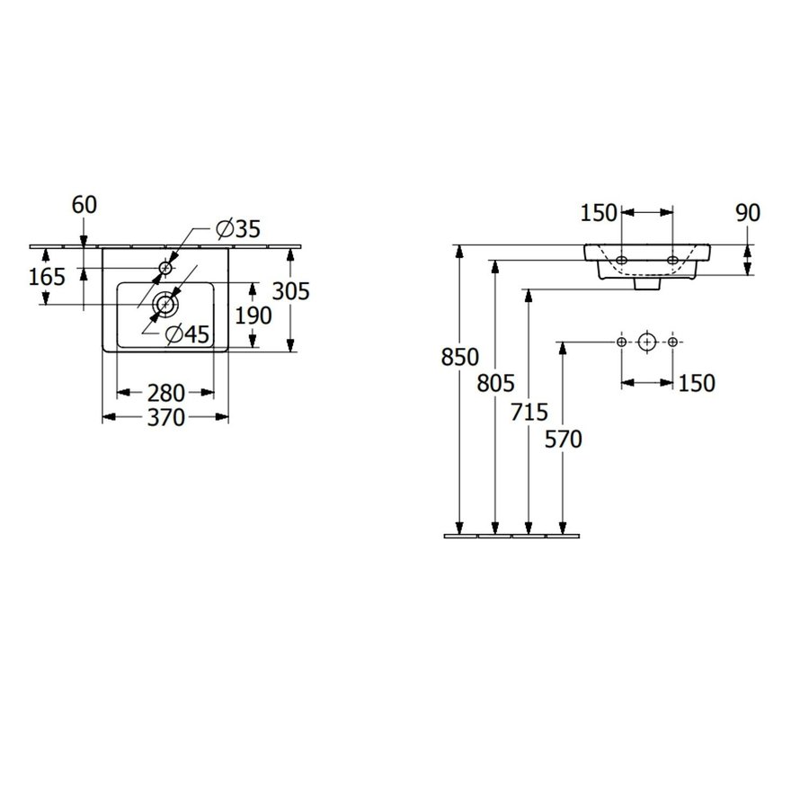 Fontein Villeroy & Boch Subway 3.0 Met CeramicPlus Zonder Overloop 37x30.5x13.5 cm Stone White