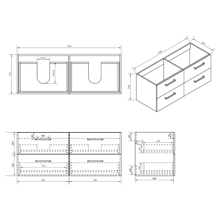 Onderkast Differnz Hilde120x50x45.5 cm Hoogglans Wit