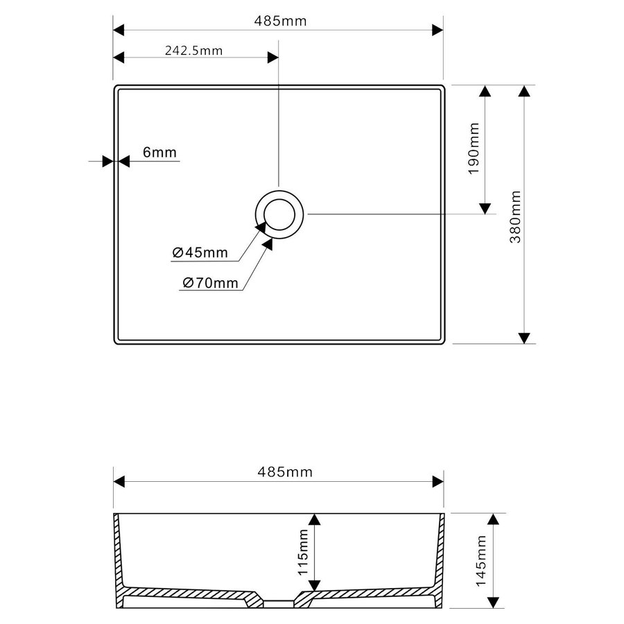 Wastafel Differnz Solid 48.5x38.x14 cm Wit