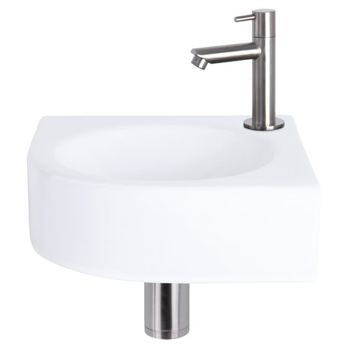 Fonteinset Differnz Cleo 30x30x10 cm Keramiek Wit Met Kraan Recht Mat Chroom 