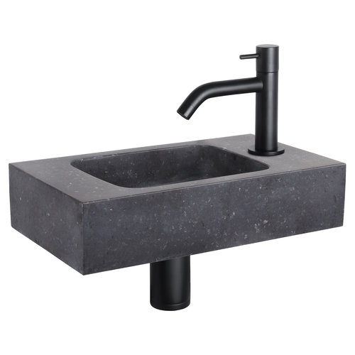 NIET MEER LEVERBAAR Fonteinset Differnz Bombai Natuursteen 40x22x9 cm Zwart Met Gebogen Kraan Mat Zwart 