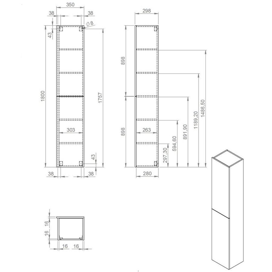 Hoge Kolomkast Best Design Halifax Greeploos 35x180 cm Eiken