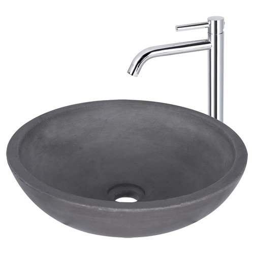Waskomset Differnz Ravano Beton 40x12 cm Antraciet met Hoge Wastafelkraan Chroom 