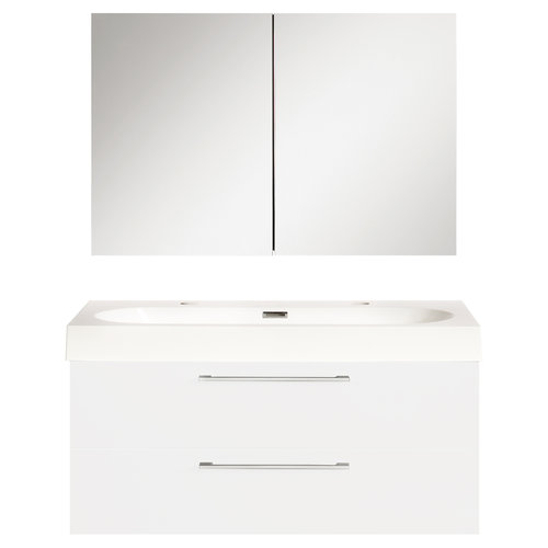 Badkamermeubelset Differnz Somero Met Keramiek Wastafel 100 cm Hoogglans Wit (Inc. Spiegelkast) 