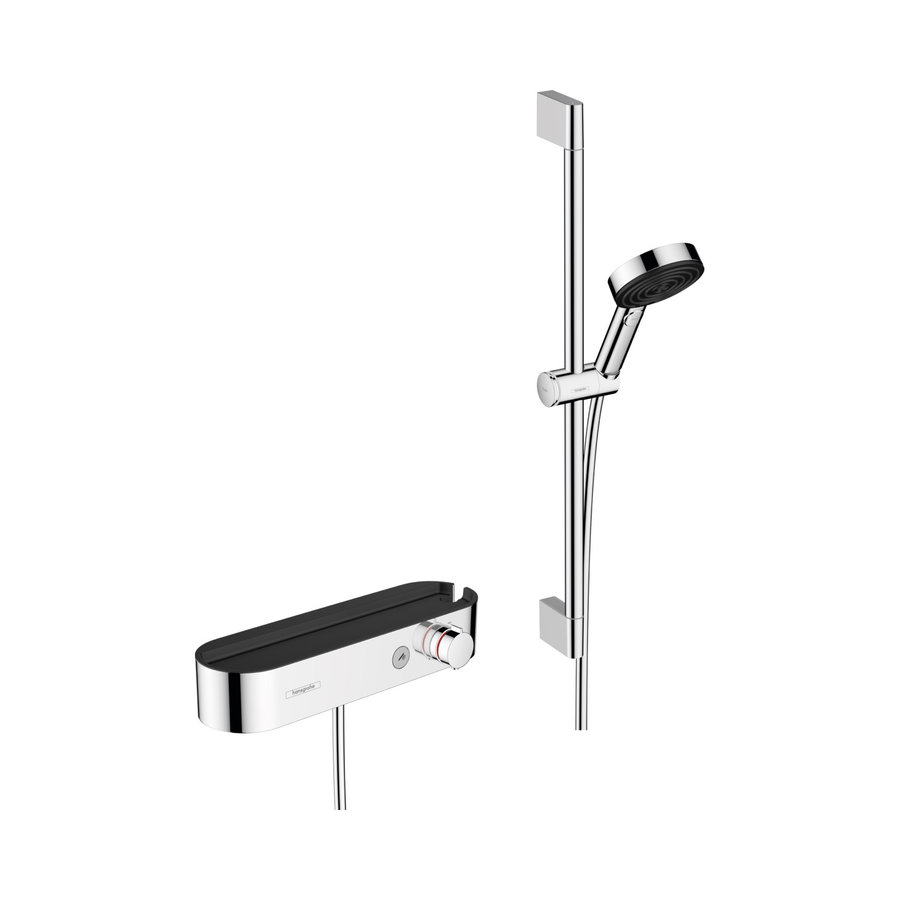 Doucheset HansGrohe Pulsify Select S 105 3 Jets Activation Met Handdouche, Thermostaat, Glijstang 65 cm, Schuifstuk en Doucheslang Chroom