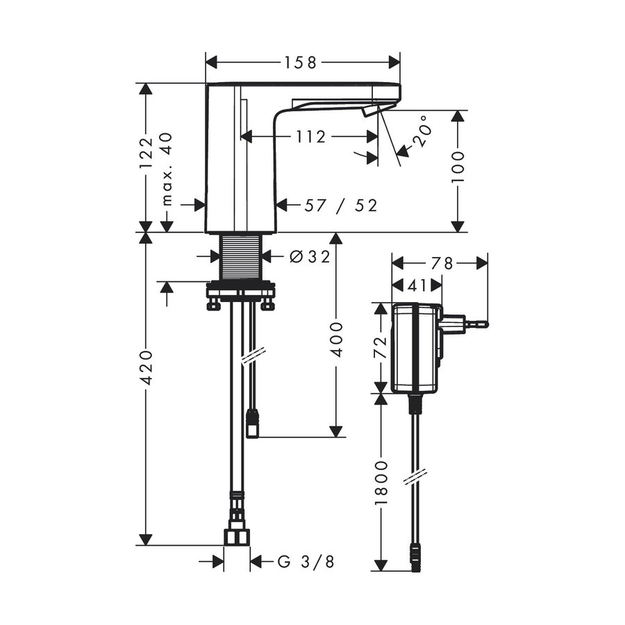 Elektronische Wastafelkraan HansGrohe Vernis Blend Koud Water en Netstroom Chroom