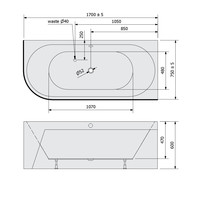 Ligbad Polysan Viva 170x75x60 cm Asymmetrisch Rechts Zwart / Wit