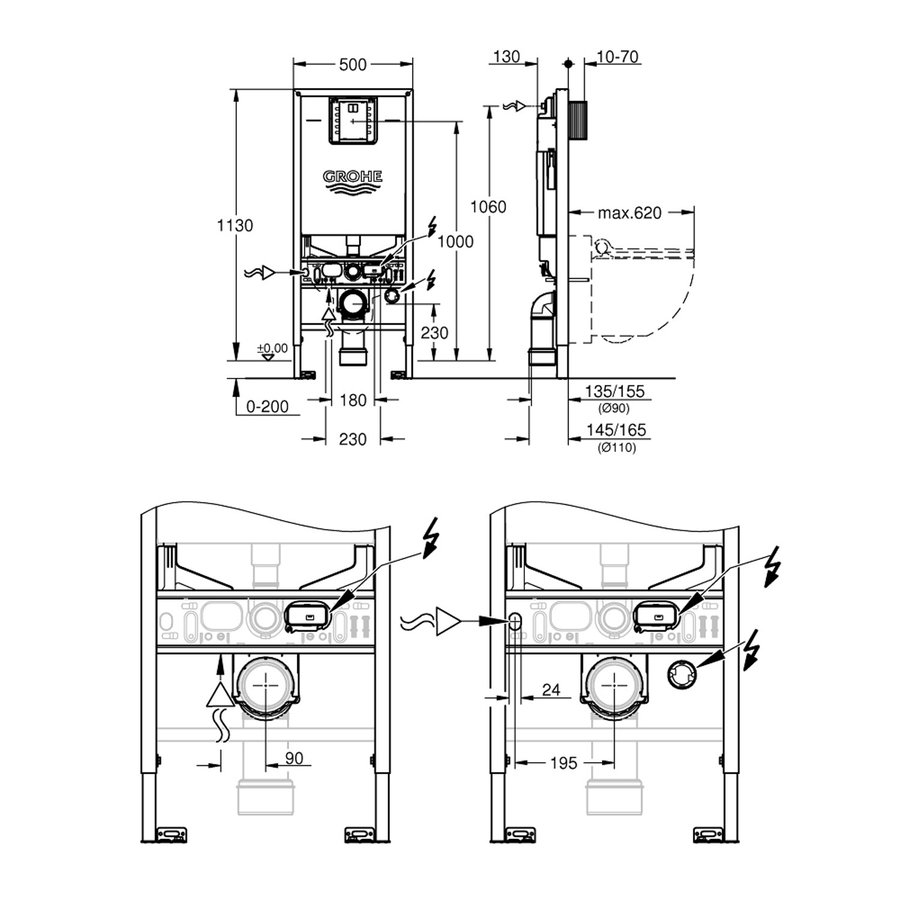 Inbouwreservoir Grohe Rapid SLX met Afvoerbocht