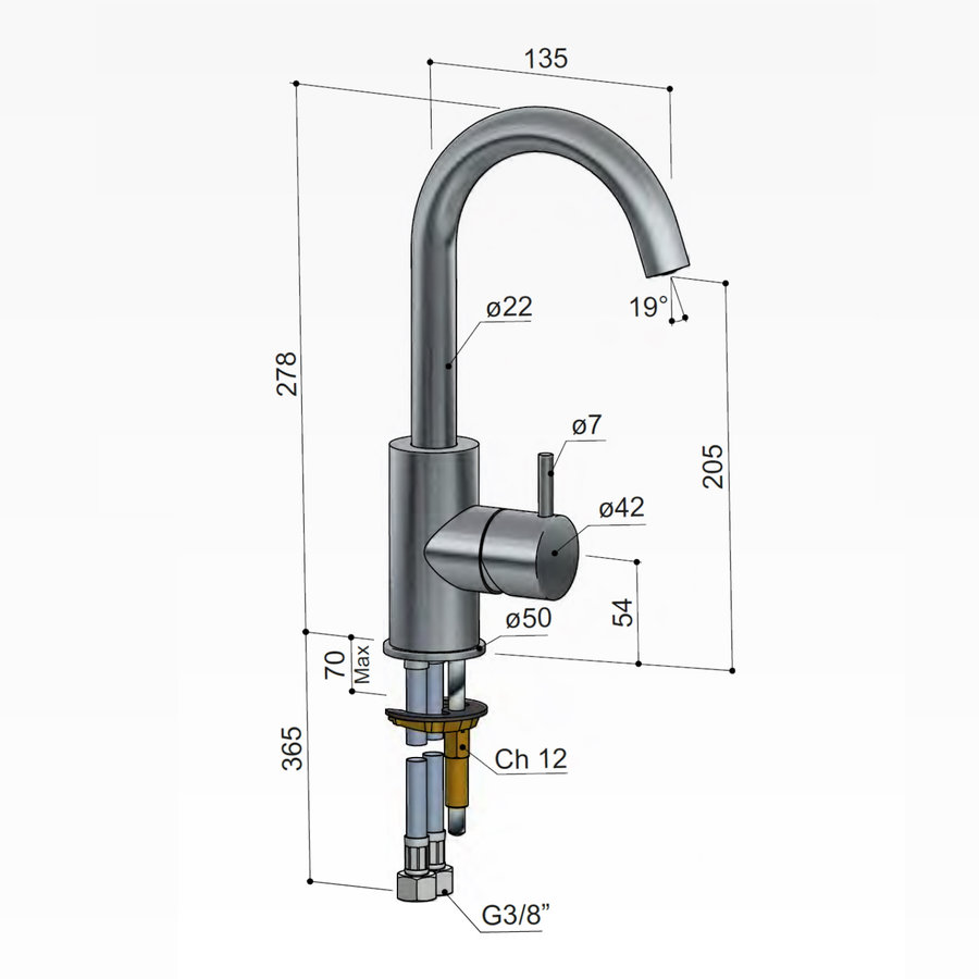 Wastafelmengkraan Hotbath Cobber 1-hendel Gebogen 27.8 cm Geborsteld Koper