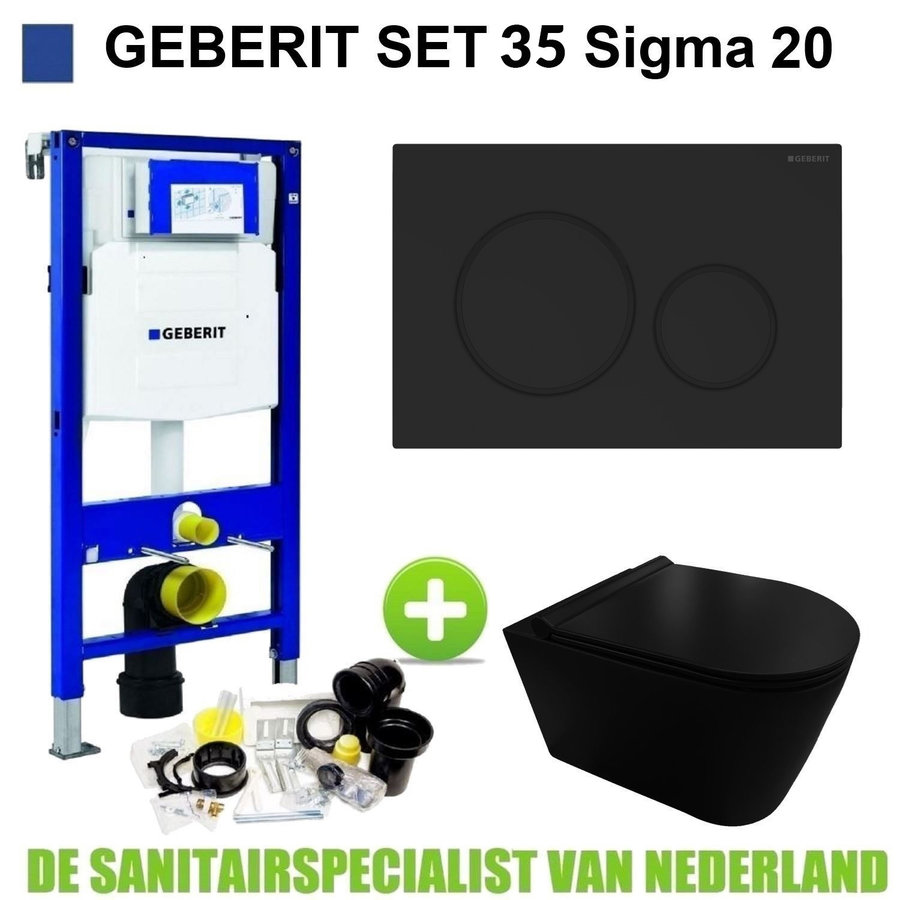 UP320 Toiletset 35 Civita Black Rimless Sigma 20 Mat Zwart  Drukplaat