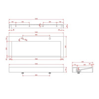 Wastafel AquaSplash Hoya 120x45.5 cm Met 2 Kraangaten Mat Wit