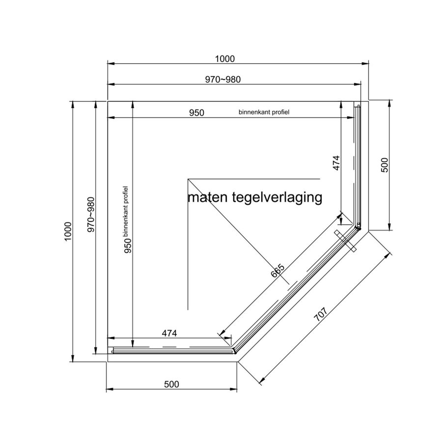 Douchecabine Van Rijn ST04 Vijfhoek Helder incl. Glasbehandeling Links of Rechts Draaiend 100x200 cm Mat Zwart