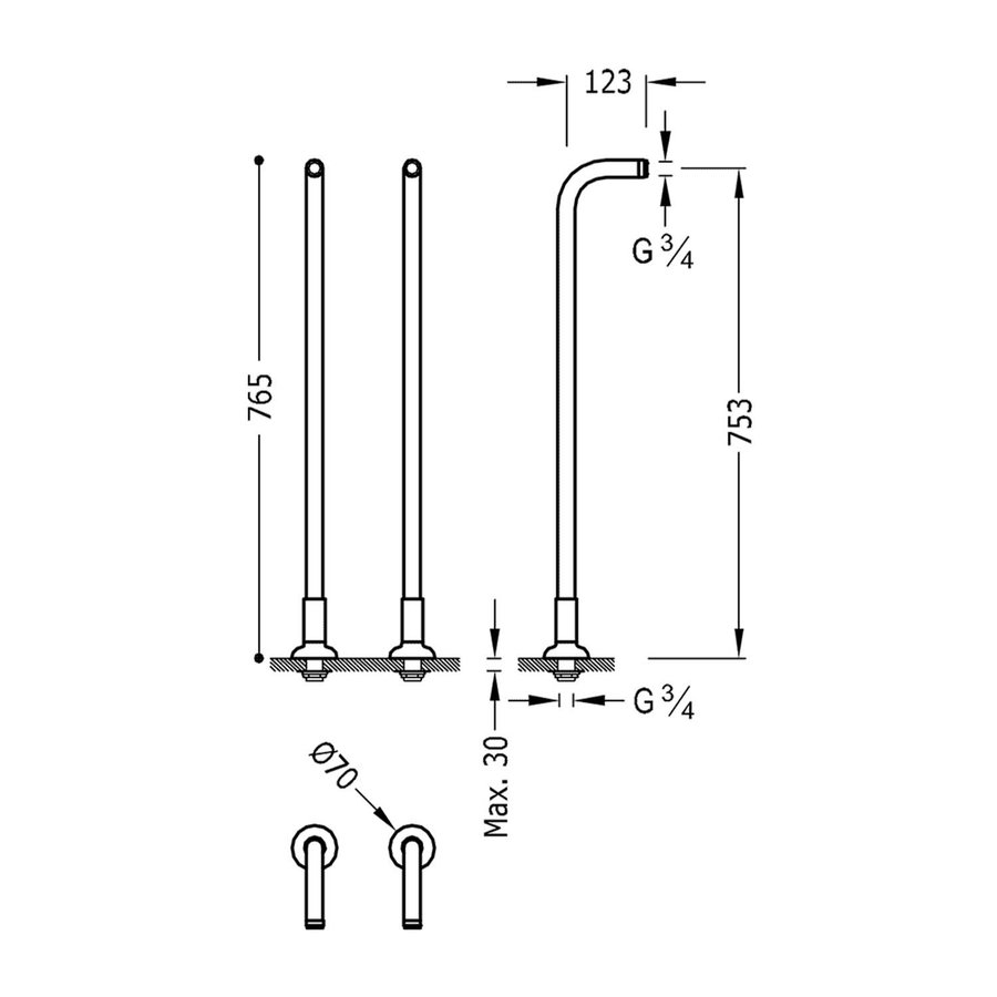 Badkraankoppelingen Tres Clasic Vrijstaand RVS