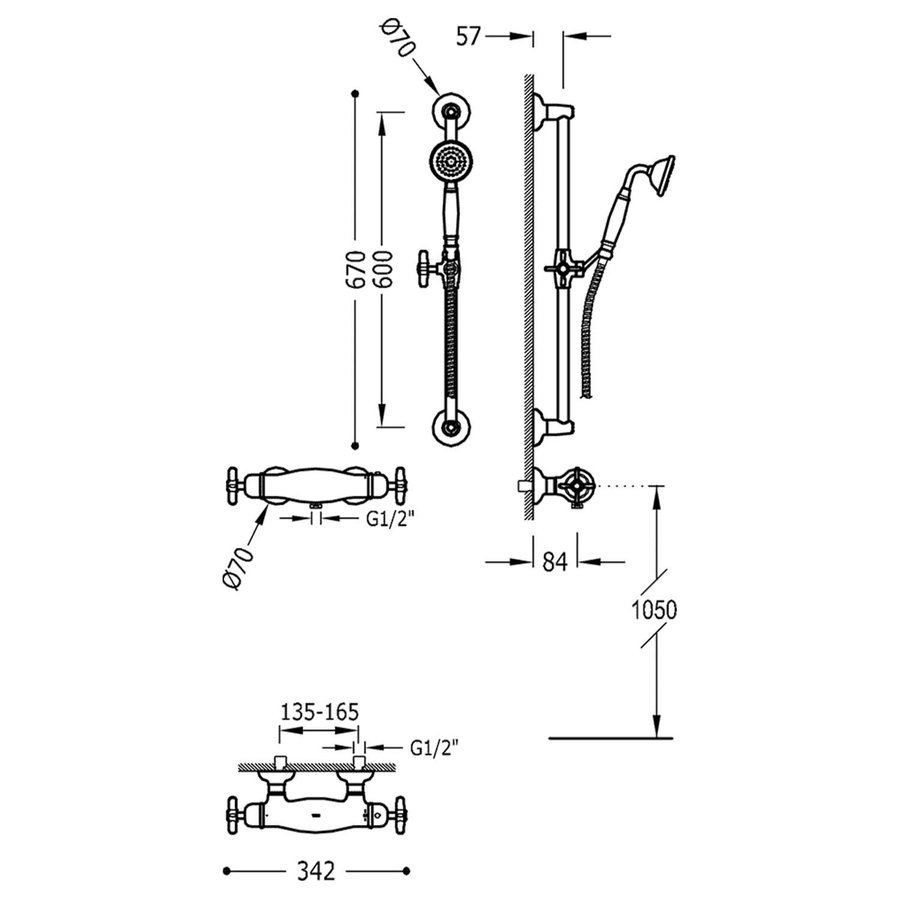 Douchekraan Tres Clasic Thermostatisch Set Incl. Glijstang en Handdouche RVS