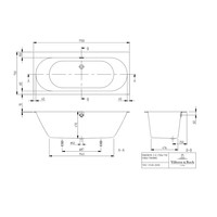 Ligbad Villeroy & Boch Oberon Duobad Quarel 170x75 Met Poten Inclusief Overloopcombinatie Wit Alpin