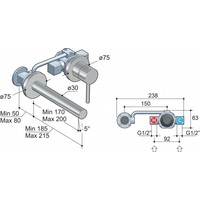 Wastafelmengkraan Hotbath Buddy Inbouw 3+3 Inbouwsysteem 1-hendel Uitloop Recht 17 cm Chroom