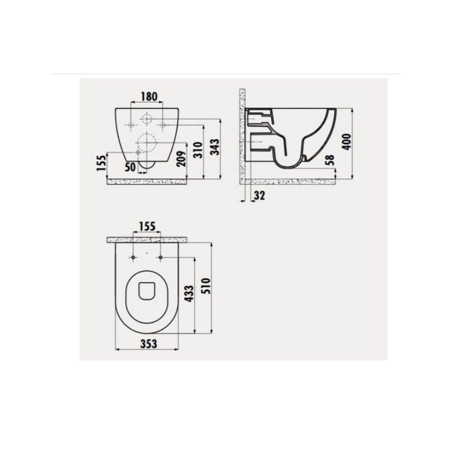 Wandcloset Creavit met Bidet Keramiek Mat Zwart (Excl. Zitting)