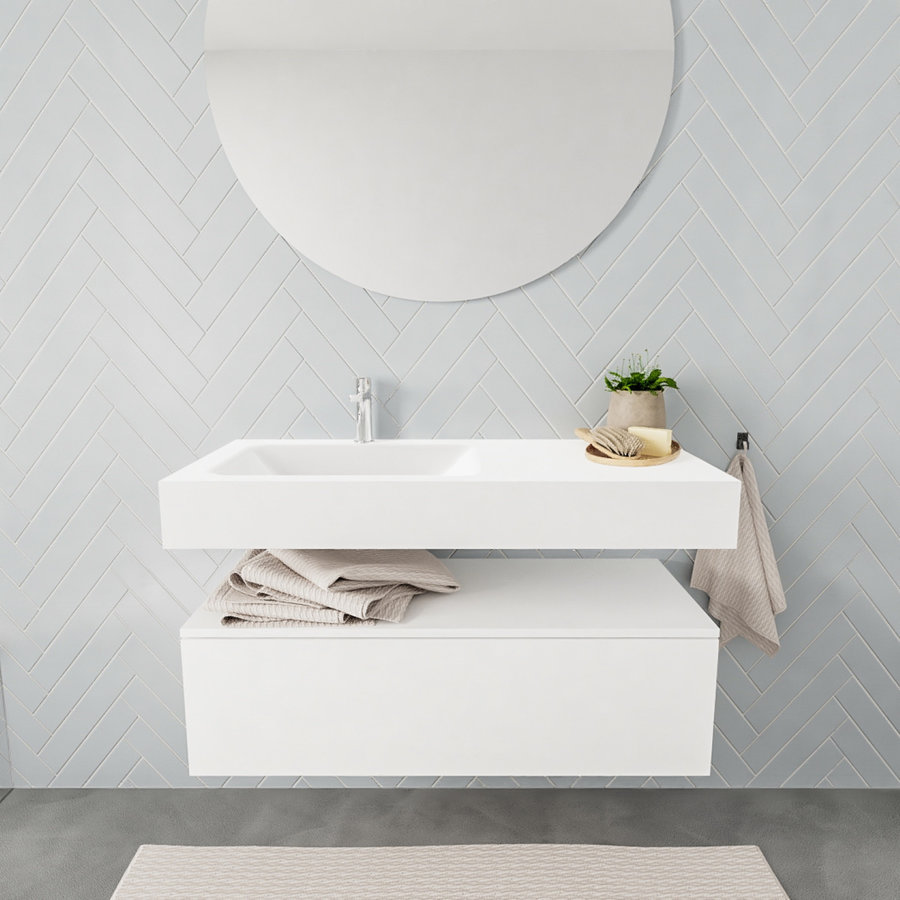 Badkamermeubel AQS Ibiza 100 cm Solid Surface Wastafel Mat Wit (zes varianten)