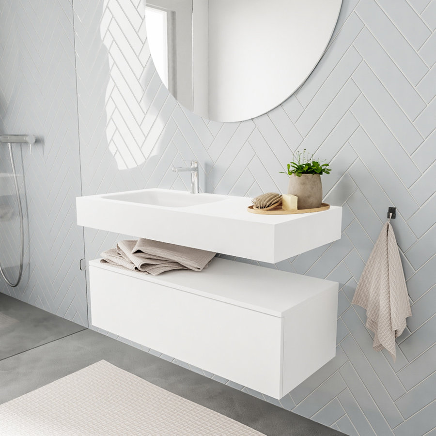 Badkamermeubel AQS Ibiza 100 cm Solid Surface Wastafel Mat Wit (zes varianten)