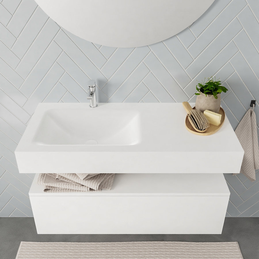 Badkamermeubel AQS Ibiza 100 cm Solid Surface Wastafel Mat Wit (zes varianten)