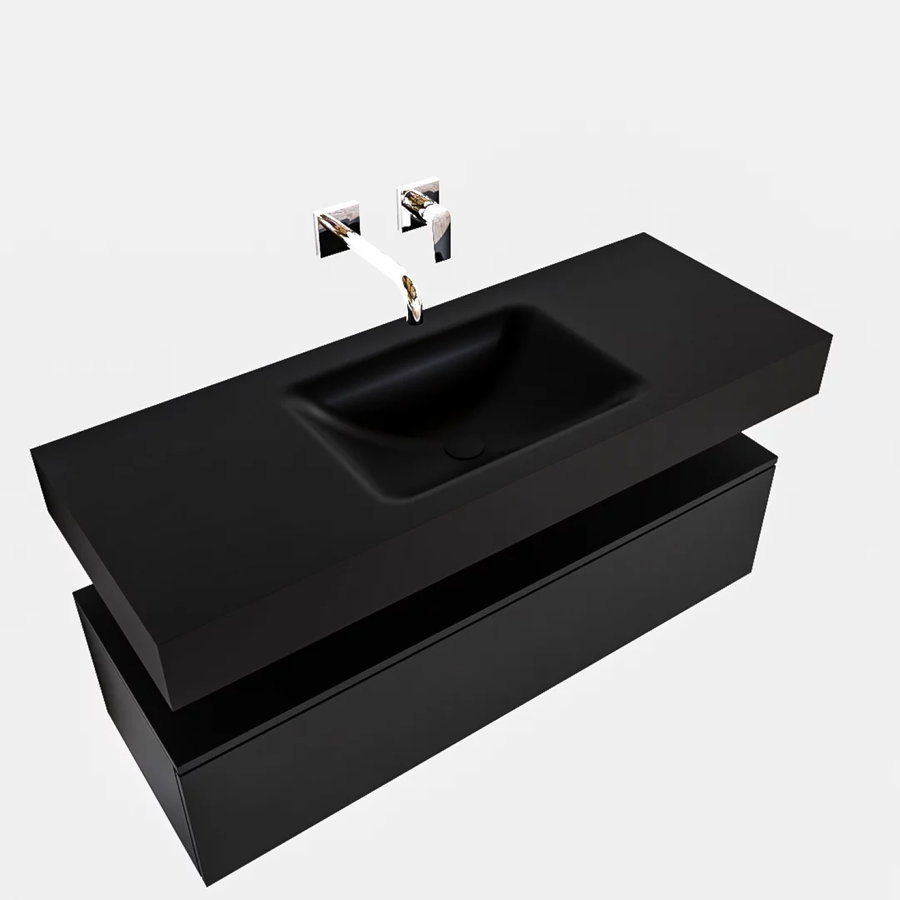 Badkamermeubel AQS Ibiza 120 cm Solid Surface Wastafel Mat Zwart (acht varianten)