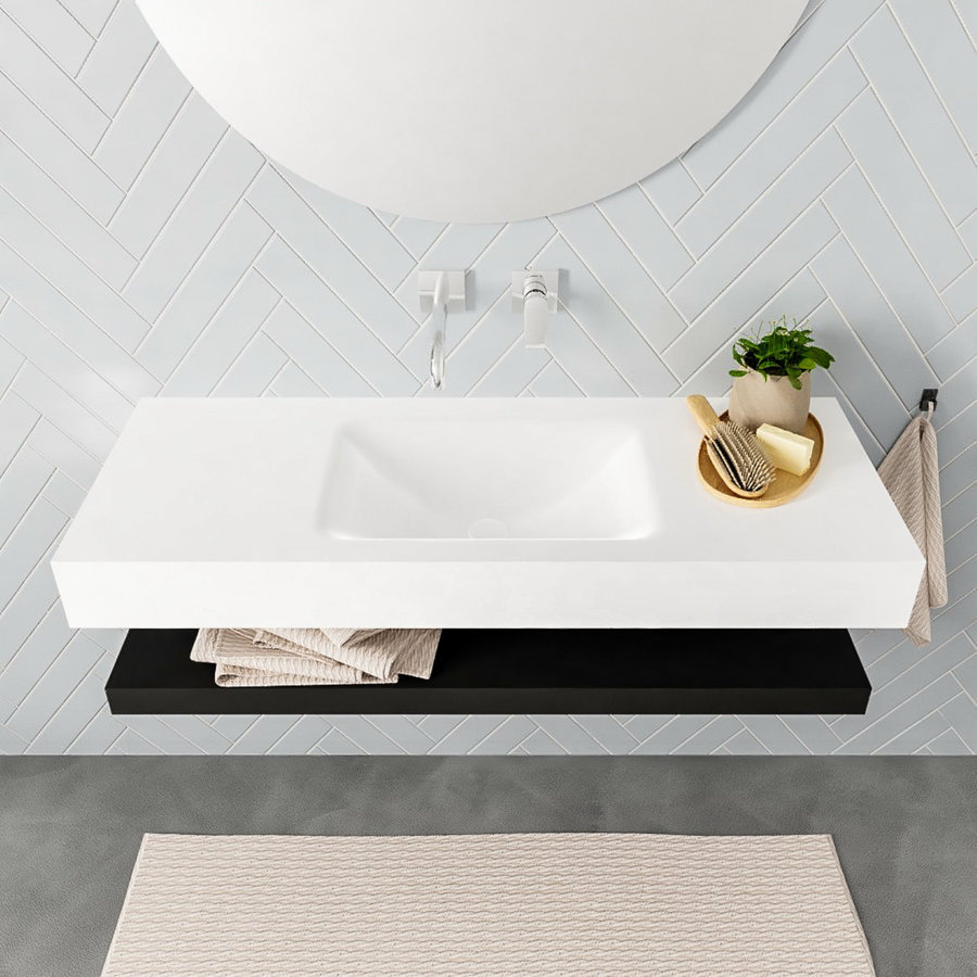 Badkamermeubel AQS Ibiza 120 cm met Mat Zwart Planchet Solid Surface Wastafel Mat Wit (acht varianten)