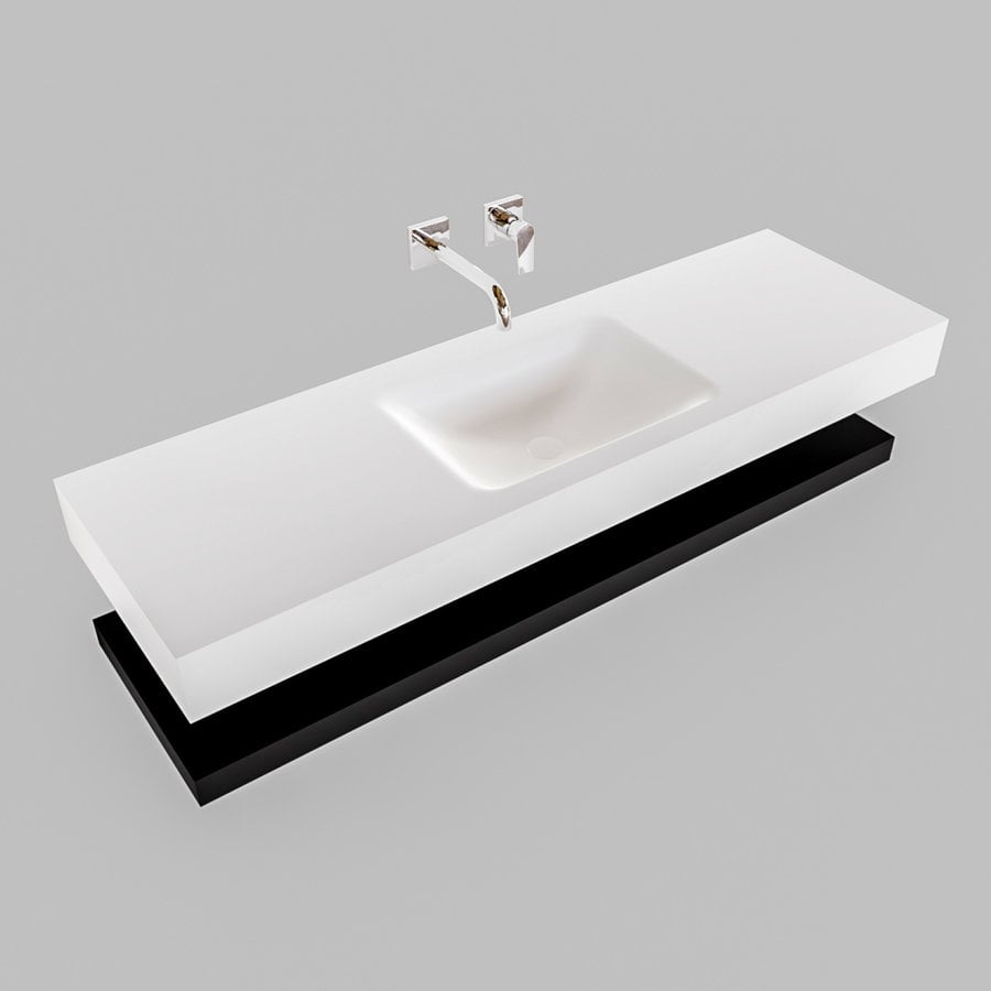 Badkamermeubel AQS Ibiza 150 cm met Mat Zwart Planchet Solid Surface Wastafel Mat Wit (acht varianten)