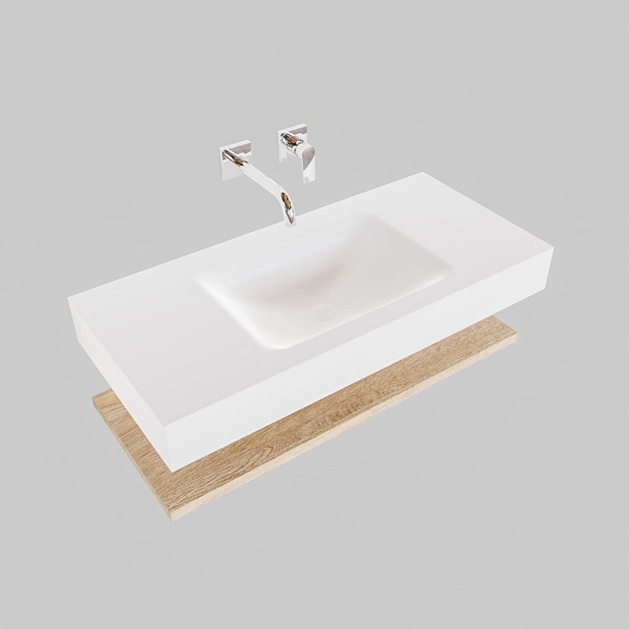 Badkamermeubel AQS Ibiza 100 cm met Washed Oak Planchet Solid Surface Wastafel Mat Wit (zes varianten)