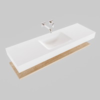 Badkamermeubel AQS Ibiza 150 cm met Washed Oak Planchet Solid Surface Wastafel Mat Wit (acht varianten)