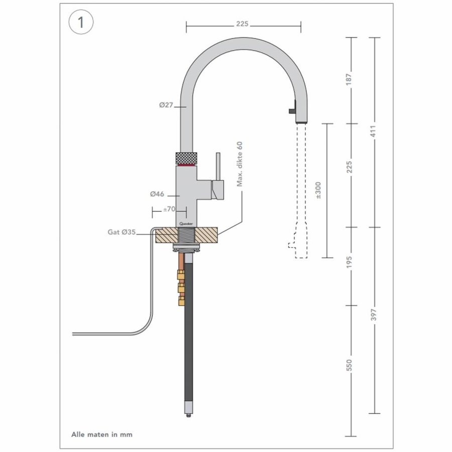 Quooker Cube Flex Chroom met Pro3-VAQ Boiler