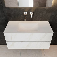 Badmeubel AQS Valencia Carrara Mat 100 cm met Twee Lades Solid Surface (zes varianten)