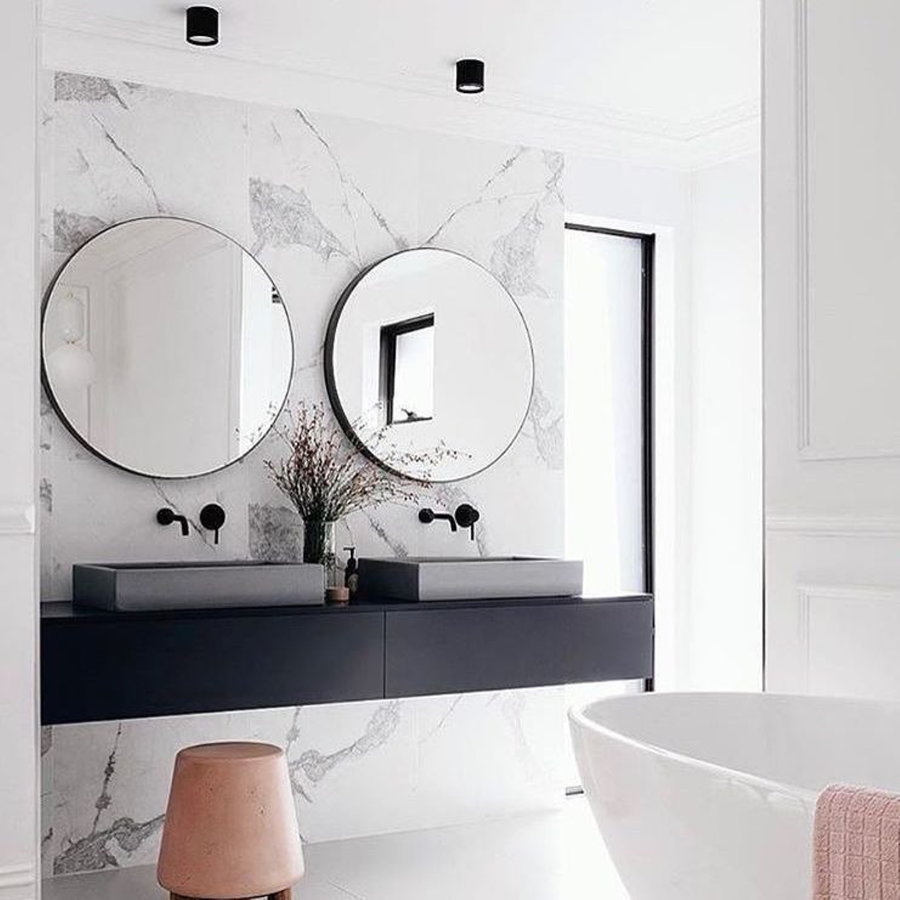 Badkamerspiegel Rond Martens & Meijer Toronto Mat Zwart RVS Frame (alle maten)