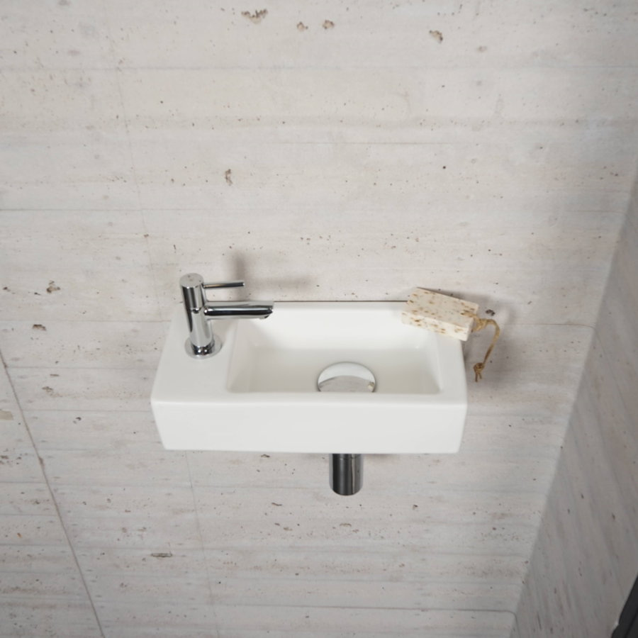 Fonteinset Mat Wit Wiesbaden Color Chroom (kraangat links)