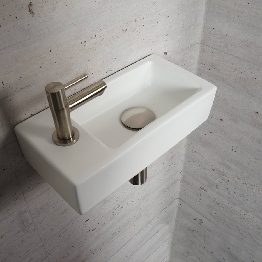 Fonteinset Mat Wit Wiesbaden Color RVS (kraangat links)