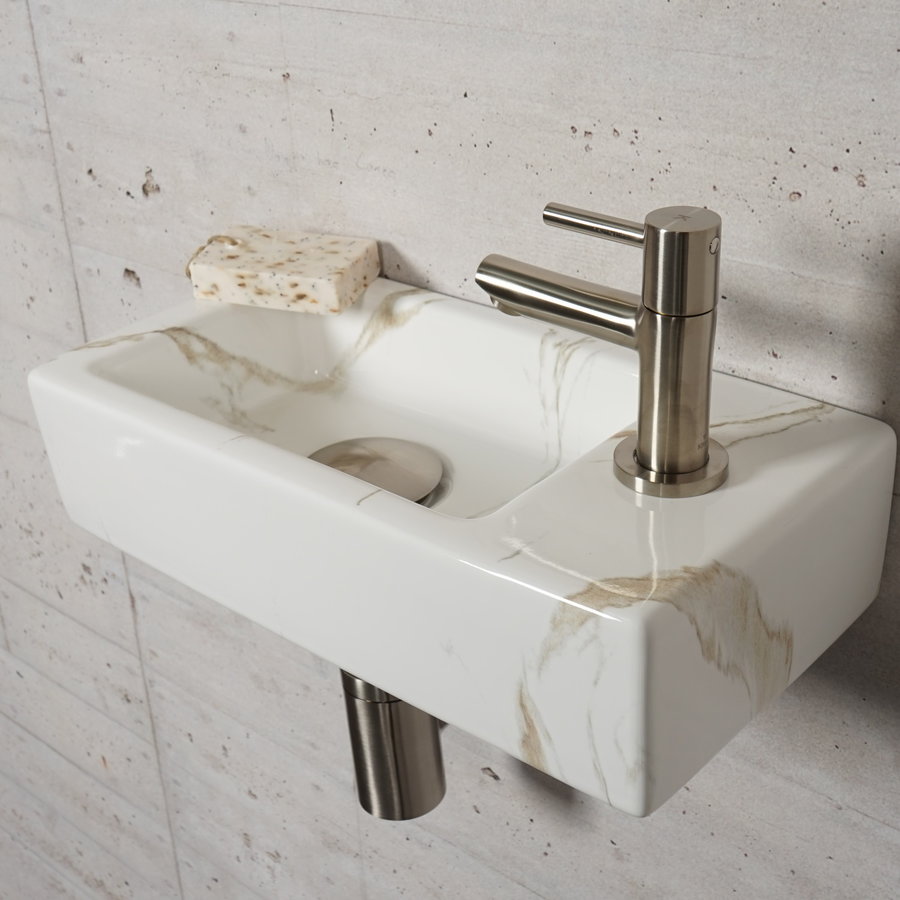Fonteinset Carrara Marmerlook Wiesbaden Color RVS (kraangat rechts)