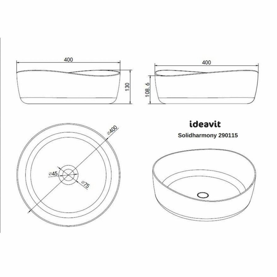 Opbouwwastafel Ideavit Solidharmony 40x13 cm Solid Surface Mat Wit