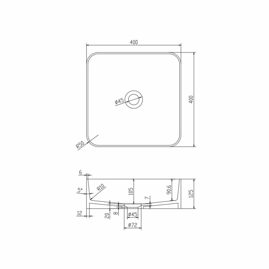 Opbouwwastafel Ideavit Solidthin 40x40x12.5 cm Solid Surface Mat Wit