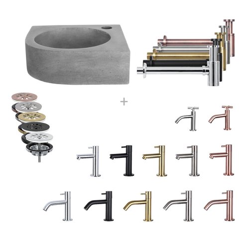 Fonteinset Differnz Mix En Match Cleo Hoekfontein 30x30x10 cm Beton (Keuze Uit 5 Kleuren Kranen) 