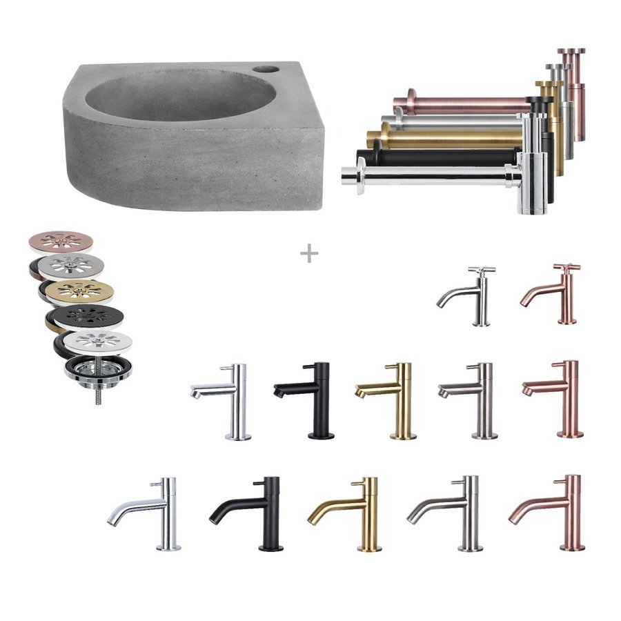 Fonteinset Differnz Mix En Match Cleo Hoekfontein 30x30x10 cm Beton (Keuze Uit 5 Kleuren Kranen)